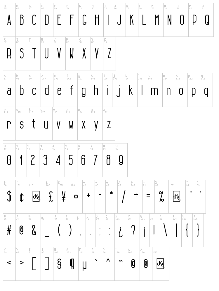 Tall & Lean font map